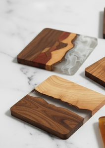 Ensemble de dessous-de-verre en résine de bois durable de qualité supérieure |   Sous-verres en résine époxy faits à la main, impression découpée |   Promotion de bar à domicile écologique - Product Image 4