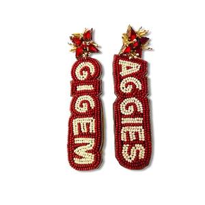 Mississippi State Hail State Beaded Earrings in Maroon White Handmade From India Cute Style for Party <b>Girls</b> - Product Image 4
