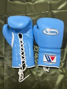 Guantes de boxeo con cordones ganadores de Sky-Blue para competiciones de gimnasio y puñetazos Guantes de boxeo de cuero genuino para adultos 2017 - Product Image 5