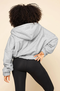 Winter Long Sleeve Pullover Mid <b>Weight</b> Adjustable <b>Stand</b> Women Cropped Half Zipper Hoodie Front Logo 100% Cotton Streetwear - Product Image 4