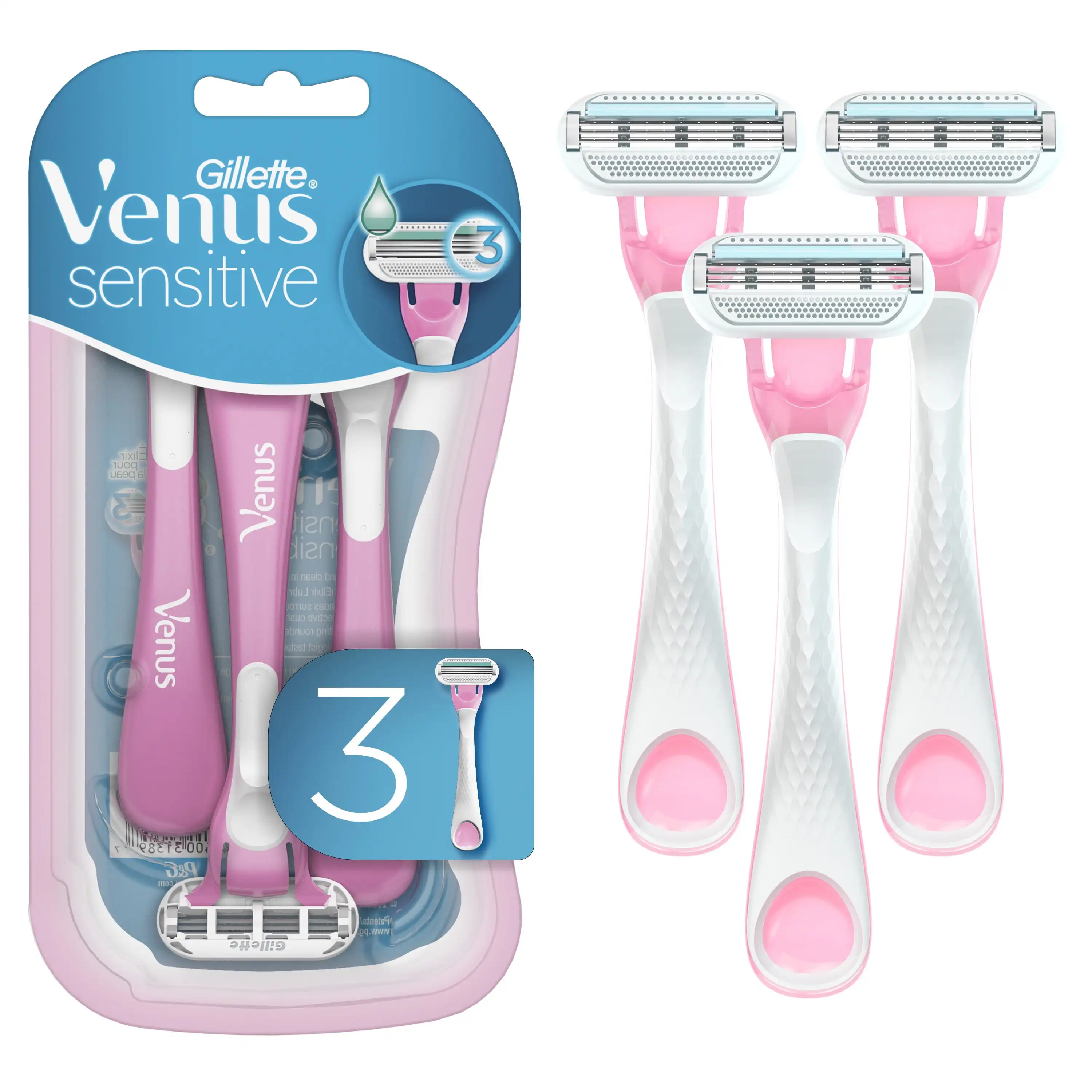 Gillette Venus Extra Gladde Gevoelige Wegwerpscheermessen Voor Vrouwen Met Een Gevoelige Huid, 3 Tellen Roze