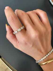 Bague de promesse en or jaune 14K avec diamants en cluster cultivés en laboratoire, sertissage pavé, diamant taillé tendance, unisexe, cadeau de fête, mariage - Product Image 4