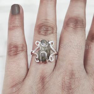 แหวนหินดิบธรรมชาติสำหรับผู้หญิง แหวนควอตซ์สโมคกี้ดิบ แหวนลวดสไตล์ฮิปปี้ ของขวัญคริสต์มาส แหวนเงินแท้ 925 - Product Image 4