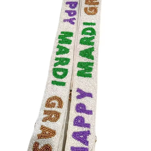 Happy Mardi Gras Beaded Belt Handmade Cotton Rectangular Party Decoration Accessory