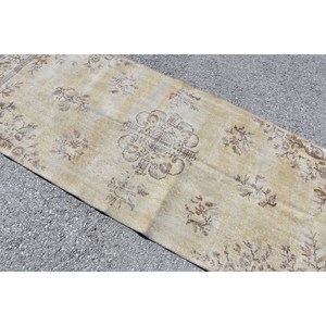 Alfombra turca clásica Vintage de 3,2x7,6 pies, lana de retazos marrón amarillo, área grande, rectángulo, látex abstracto para alfombra de habitación de pasillo - Product Image 5