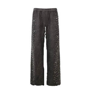 2025 personalizado para hombre Streetwear Jogger francés Terry algodón pantalones de gran tamaño diamantes de imitación pierna ancha lavado ácido pantalones de chándal acampanados - Product Image 1