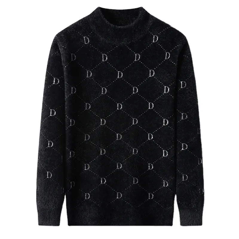 Men's Sweater Printed O-Neck Pullover Letter Thickened Long Sleeved Knitwear V neck Winter Warm Fashion Trend Men Clothing