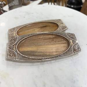 Élégant plateau de service en bois de manguier 100% ovale de luxe peint à la main pour mariages Ramadan & Diwali plateaux décoratifs - Product Image 1