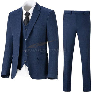 สูทผู้ชายสามชิ้นทรงสลิมฟิตเสื้อเบลเซอร์ลายก้างปลาผ้าทวีดและกางเกงแบบย้อนยุคสีน้ำเงินเข้ม - Product Image 3