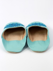 Wholesale Turquoise Sequin Moroccan Leather Babouche <b>Slippers</b> Beaded Oriental Mules Round Toe House Shoes multiple colors - Product Image 3