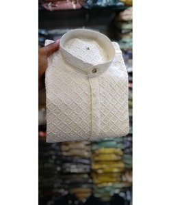 Nouvelle tendance court poulet Kurta hiver Khadi coton pyjama col cou AchkanBandhgalaSherwani marine Kurtapakistani - Product Image 2