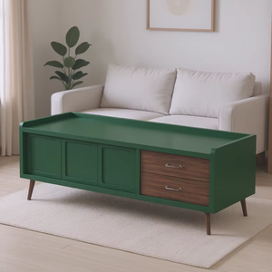 Centro de entretenimiento de madera de teca real de alta calidad verde oliva para muebles para el hogar, muebles de interior - Product Image 1