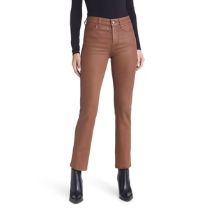 Jeans PAIGE Cindy in Denim Rivestito a Vita Alta, Gamba Dritta, Colore Cognac, Stile Semplice e Lussuoso, Lavabili - Product Image 1