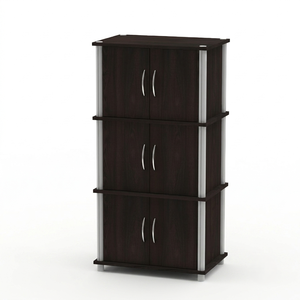 Modern 1954 Multi Use 3 Tier <b>Storage</b> Cabinet Wood Double Door <b>Sideboard</b> Compact Accent Wenge Dark Espresso Cupboard - Product Image 1