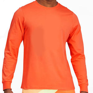 Wholesale Premium Cotton <b>Long</b> Sleeve Gym T-Shirt Curve Hem Oversized <b>Tshirt</b> Gym Men Fitness Sports Solid Color T Shirts - Product Image 1