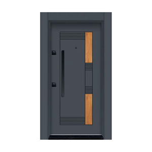 Porte d'entrée en acier contemporaine de couleur grise avec poignée en acier inoxydable, porte extérieure sécurisée et étanche - Product Image 3