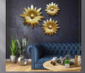ศิลปะผนังโลหะทองเหลืองคุณภาพระดับพรีเมี่ยมดีไซน์ดอกทานตะวันดอกไม้สีทองสำหรับตกแต่งภายในและส่งออกอุปกรณ์ตกแต่งบ้าน - Product Image 2