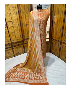 Ensemble Kurti en soie Georgette Banarasi tendance pour femmes, confortable, de qualité supérieure, 3 pièces, non cousu, séchage rapide, protection solaire, quotidien, fête - Product Image 5