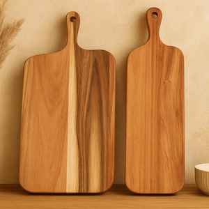Juego de tablas de cortar de madera rústica Tablas de cocina de madera de acacia con asas para servir y cortar - Product Image 5