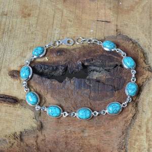 Bracelet personnalisé en argent sterling 925 plaqué rhodium, pierre précieuse turquoise bleue naturelle, fait à la main, bijoux fins de créateur - Product Image 4