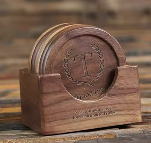 Eco-friendly Walnut Wood Wood Drink <b>Coasters</b> <b>with</b> <b>Holder</b> Wooden <b>Coasters</b> Cup <b>Coaster</b> <b>Set</b> for Bar Kitchen Home Apartment - Product Image 5