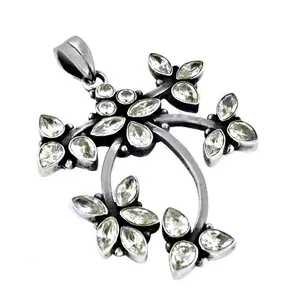 925 <b>Silver</b> Flower Pendant Necklace for Women Cushion Cut Zircon Gemstone Rhodium Plated Geometric Pattern Platinum <b>Box</b> <b>Chain</b> - Product Image 1