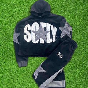 Custom Fashion Streetwear Hoodie Cropped Distressed Embroidery Heavyweight 500gms Acid Wash Hoodie Sweatshirt Set - Product Image 5