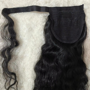 Extensions de cheveux en queue de cheval vierges non traitées, perruque en queue de cheval, extension de cheveux à cordon avec enroulement de tresse, prix de gros le plus bas - Product Image 1