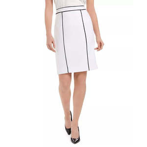 Gonna a tubino Calvin Klein da donna in denim di lino bianco con finiture a contrasto e design a fascia con paillettes, stile avvolgente, taglia 14 - Product Image 1