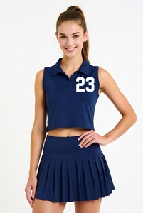 Women's Tennis Uniform & Skirts 100% Polyester Breathable Fabric Sleeveless V-Neck <b>T</b>-shirt Customizable Colors & Logo - Product Image 5