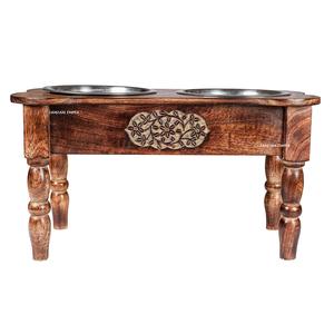 New Heavy-Duty Wooden <b>Dog</b> Food & Water Bowls 2 Stainless Steel Stand Feeder Pet Bowls & Feeders <b>Dog</b> Pet Dining <b>Station</b> - Product Image 5