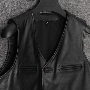 Gilet en cuir d'hiver pour homme avec boutons en corne, coupe-vent, vêtements d'extérieur - Cuir de vache authentique, assurance qualité, prix bas - Product Image 6