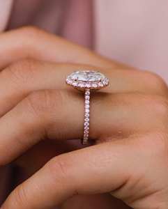 11x9mm Oval Cut <b>Moissanite</b> Halo Engagement <b>Ring</b> | Gold or Silver Bridal Wedding <b>Ring</b> | Fine Jewelry OEM Wholesale - Product Image 2