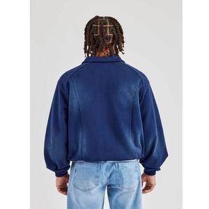 Sudadera con capucha de cuello con cremallera completa de lana de algodón pesado hecha a medida para hombres, lavado de desvanecimiento solar con logotipo bordado personalizado, ropa de invierno - Product Image 3