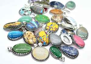 Cabochon de pierres précieuses naturelles multiples hautement polies en vrac pendentif en argent sterling 925 massif bijoux faits à la main à la mode - Product Image 4