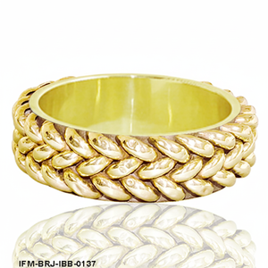 Bracelet jonc artisanal en laiton, design tressé en forme de blé, style bohème ethnique, couleur or, pour femmes - Product Image 3