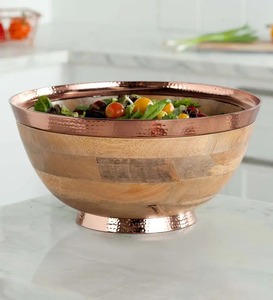 Buy Copper Plated <b>Metal</b> <b>Edges</b> Mango Wood Bowl Carved Unique Serving Bowl For Home And Hotel House Hold Tabletop Serving Bowl - Product Image 1