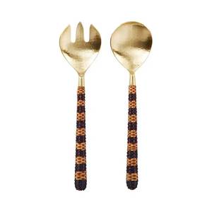 Latest Design Stainless Steel <b>Serving</b> <b>Spoon</b> & Fork with Brass Gold Handle for Home & Hotels Tableware Salad Server - Product Image 6