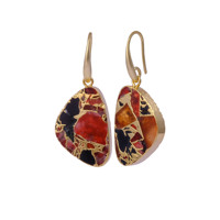 Boucles d'oreilles tendance en laiton pour femme, motif Mohave Turquoise rouge et noir, plaqué or, design crochet, serti clos, bijoux de mode en gros