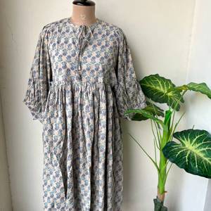 Vestido largo de algodón con estampado de bloques indios, vestido de vacaciones bohemio hecho a mano sostenible, Vestido largo de algodón de verano, regalo - Product Image 1