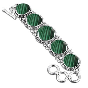 Inde meilleure qualité Beacelet fait à la main exquis Tennis solide 925 Bracelet en argent Sterling avec bijoux en pierres précieuses fines Malachite - Product Image 1