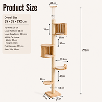 Arbre à chat double pour plafond de condo, tour à chat, griffoir, deux niches pour chats, plateformes multi-niveaux, corde en sisal écologique et durable, facile à assembler