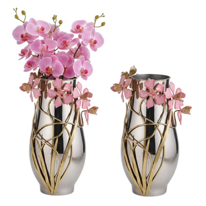 Vase en acier inoxydable de qualité supérieure avec des accents dorés, finition argentée moderne, porte-fleurs pour la décoration de la maison - Product Image 2