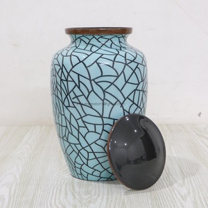 Urna de cenizas para adultos de alta calidad para funerales, urna de cremación de aluminio con diseño azul agrietado para cenizas humanas, Metal duradero fabricado - Product Image 2