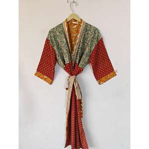 Women's Daily Life Indian Silk Sari Robe Open Belt Kimono <b>Night</b> Gown Sleepwear Bathrobe for Spring/Summer Vacations Thermal - Product Image 2