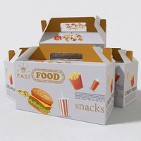 Boîte d'emballage pliable en carton blanc personnalisée OEM pour snacks à emporter, restauration rapide, avec poignée, pour hamburgers et poulet frit