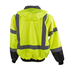Chaqueta de Seguridad Reflectante de Alta Visibilidad al por Mayor, Chaqueta de Trabajo Impermeable con Capucha para Hombre, Amarillo Negro, Aislada, EPI, OEM - Product Image 2