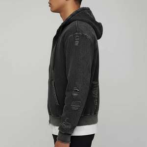 Wholesale <b>Oversized</b> Plus Size 100% Cotton Distressed Blank Loose Pullover <b>Vintage</b> Acid Wash Hooded <b>Sweatshirt</b> Men's Eco-Friendly - Product Image 2