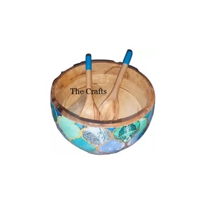 Printed Wooden Snacks Dates <b>Serving</b> Bowl With 2 <b>Spoon</b> Customized Size Round Shape <b>Serving</b> Bowl For Sale - Product Image 6