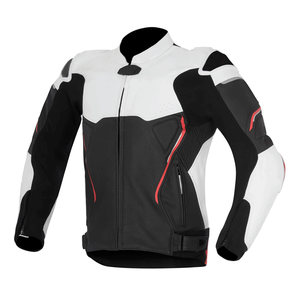 Men's Genuine Leather Racing Motorbike Jacket CE Armours Protection Windproof Multi-Color Winter Motorcycle Jacket White Black - Product Image 1